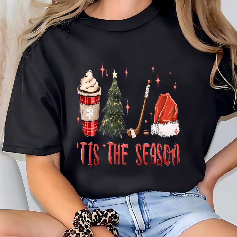Tis The Season Hockey Sweatshirt, Winter Hockey Sweater, Christmas Sports Tee, Holiday Hockey Shirt, Funny Christmas Gift, Christmas Hockey T-shirt