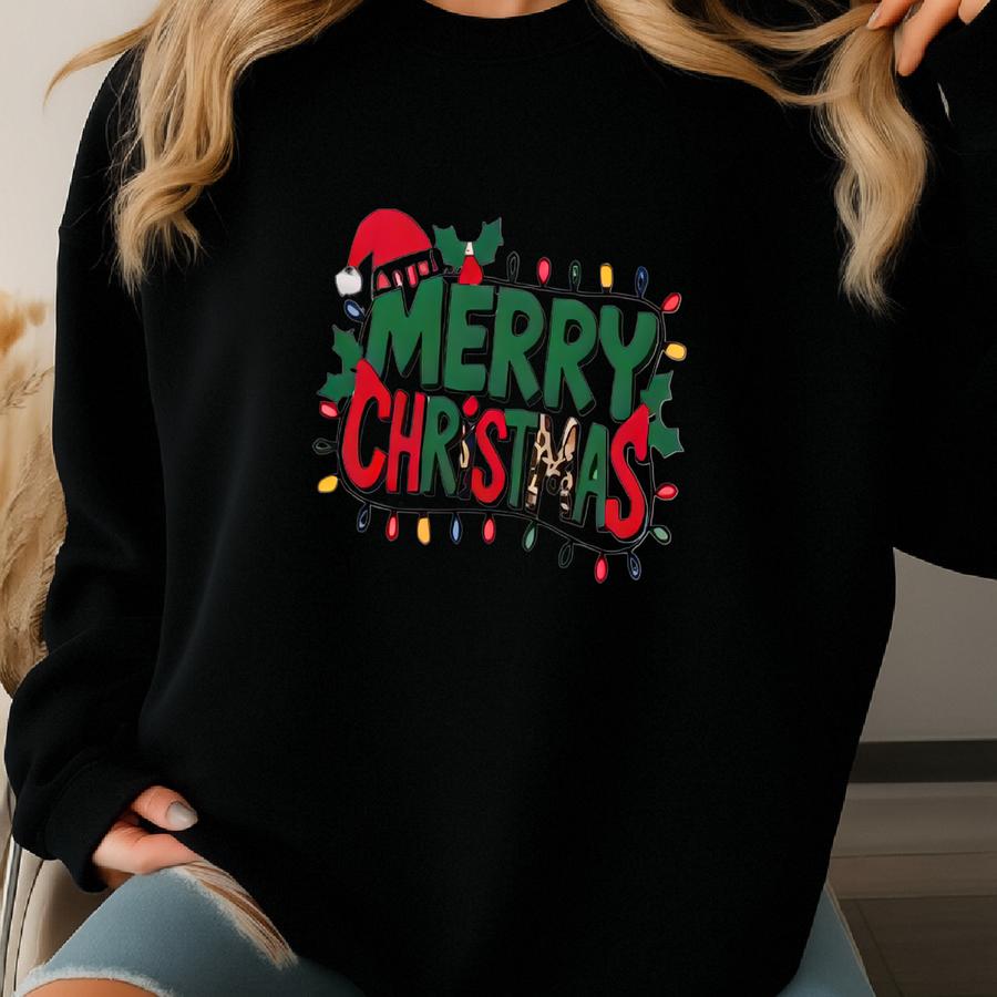Personalized Merry Christmas Shirts, Custom Family Xmas Outfit, Matching Holiday Pajamas, Christmas Lights Tee, Family Name Christmas Gift Sweatshirt