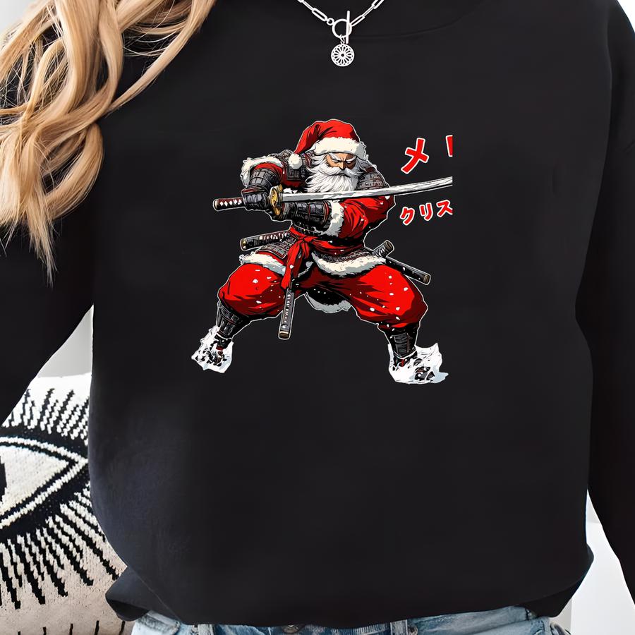 ® Samurai Santa Shirt, Holiday Katana Santa T-shirt, Anime Santa Ninja T-shirt, Funny Retro Christmas Clothing Sweatshirt
