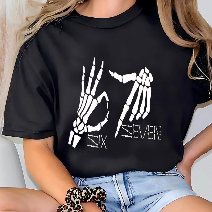 6 7 Meme Sweatshirt, Funny Skeleton Hands Sweatshirt, Halloween Couples Sweatshirt, Sweatshirt, Six Seven Sweatshirt, 67 Couples Tee T-shirt