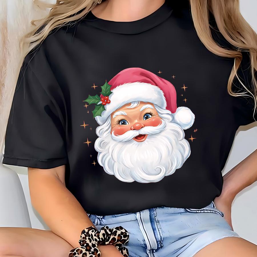 Vintage Santa Face Christmas Hoodie: Retro Holiday Family Cheer T-shirt