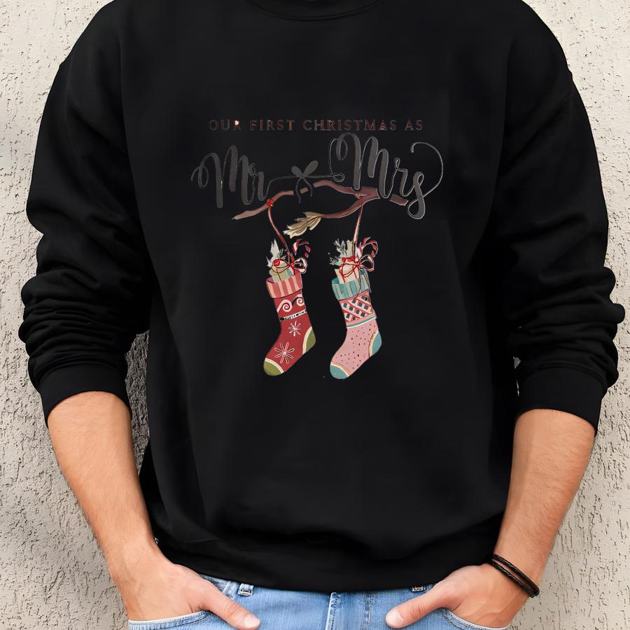 Custom Name First Christmas Married Ceramic Ornament, Our First Christmas As Mr And Mrs Christmas Keepsake, Personalized Wedding Gift Sweatshirt