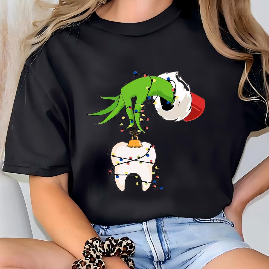 Christmas Dentist Sweatshirt, Funny Christmas Lights Tooth Crewneck, Dental Shirt For Christmas, Dental Assistant Gift,xmas Dental Tee T-shirt