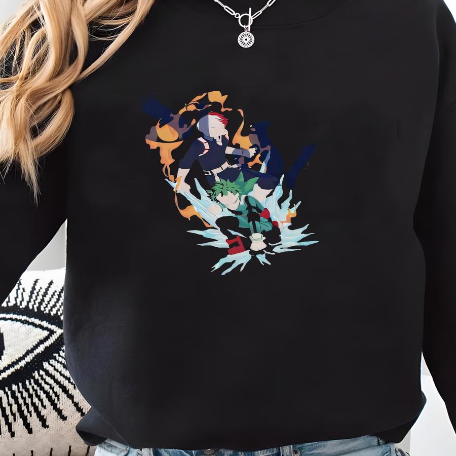 Anime Washed Shirt: 100% Full Cowling-inspired Design, Half-ice Half-fire Tshirt Sweatshirt