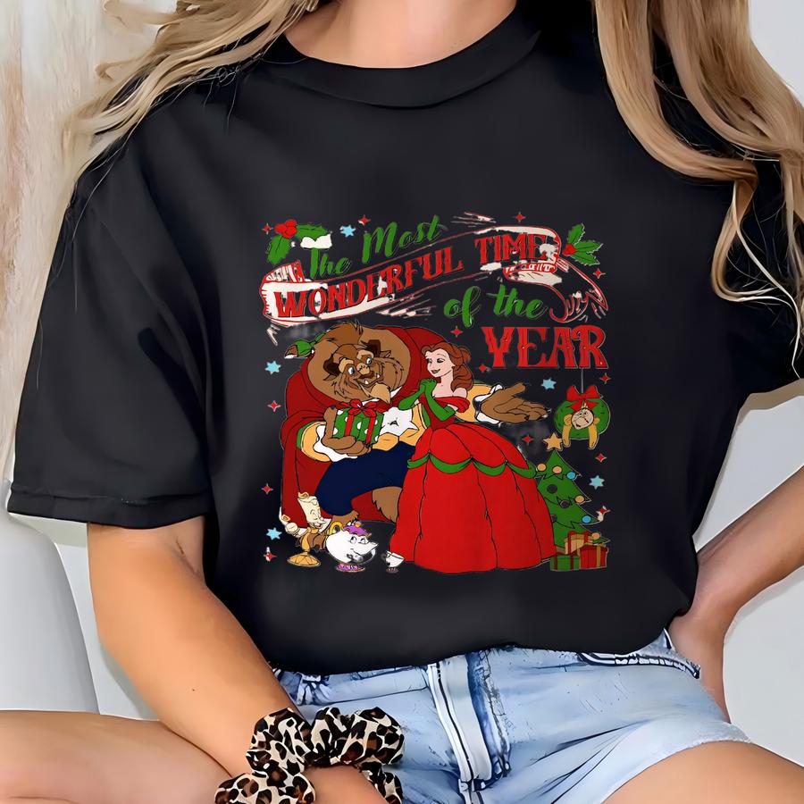 2 Sided Beauty And The Beast Christmas Shirt, Best Day Ever Xmas Shirt, Princess Belle And Prince Adam Christmas Sweatshirt T-shirt