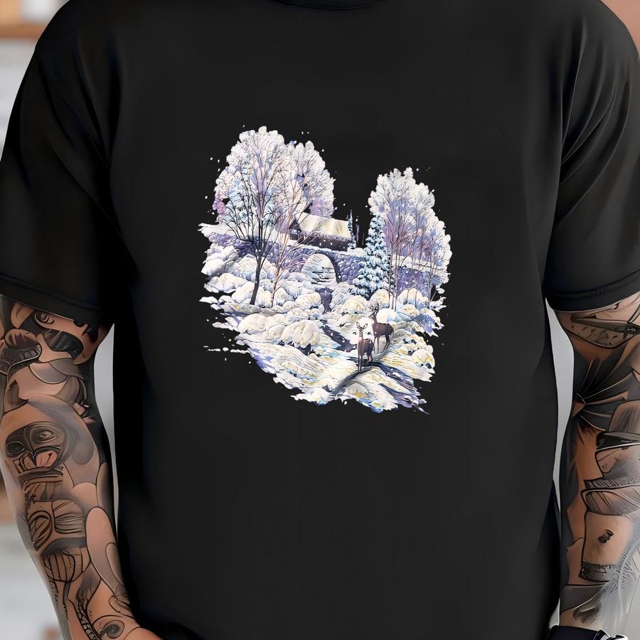 Vintage 90’s Aop Winter Scene Puff Print Grandma Crewneck Sweatshirt L/xl T-shirt