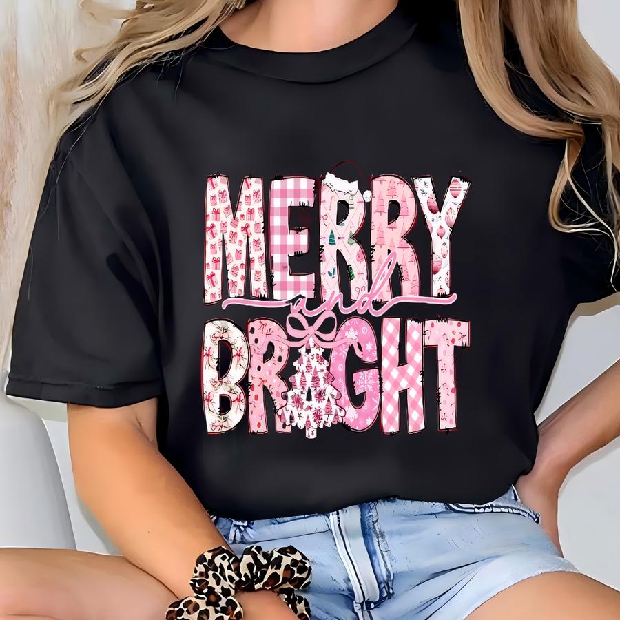 Merry And Bright Christmas Sweatshirt: Xmas Women's Gift T-shirt