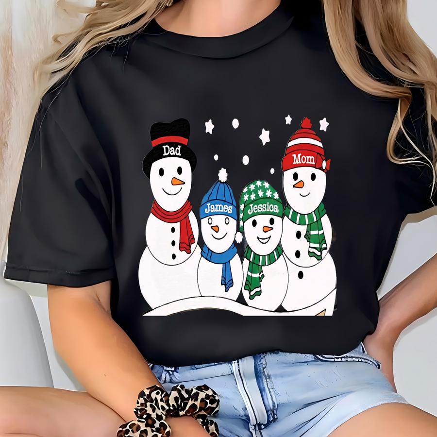 Personalized Snowman Family Ornament, Custom Snowmans 2-layer Mix Acrylic Wooden Ornament, Family Christmas Tree Decor, Holiday Keepsakes T-shirt