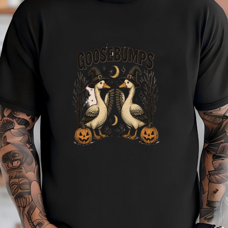 Goosebumps Sweatshirt, Funny Goose Halloween Pullover, Witchy Fall Crewneck, Spooky Cute Pumpkin Sweater, Cozy Autumn Gift For Her T-shirt