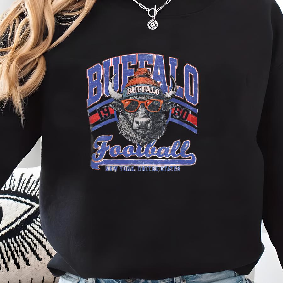 Buffalo Football Graphic Crewneck Sweatshirt, Cozy Gift For Fans, Vintage Sportswear, Unisex Sweatshirt, Fall Fashion Essential, Game [...] Sweatshirt