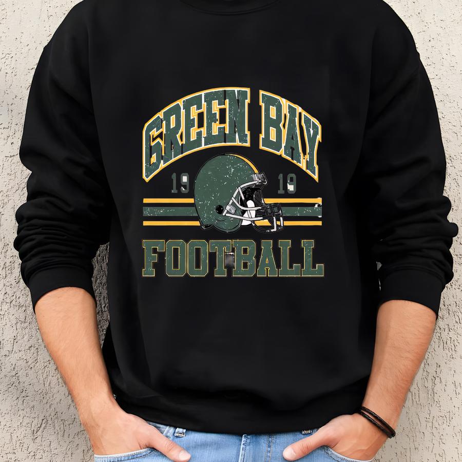 Vintage Style Green Bay Football Unisex Sweatshirt, Green Bay 1919 Crewneck, Green Bay Long Sve, Mascot Game Day Tee, Gift For Her Sweatshirt