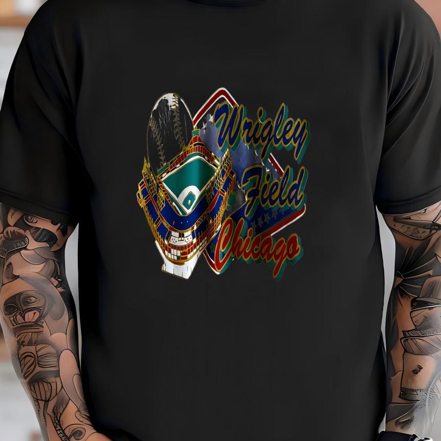 Vintage 90's Chicago Wrigley Field Baseball Graphic Tee Size Medium T-shirt