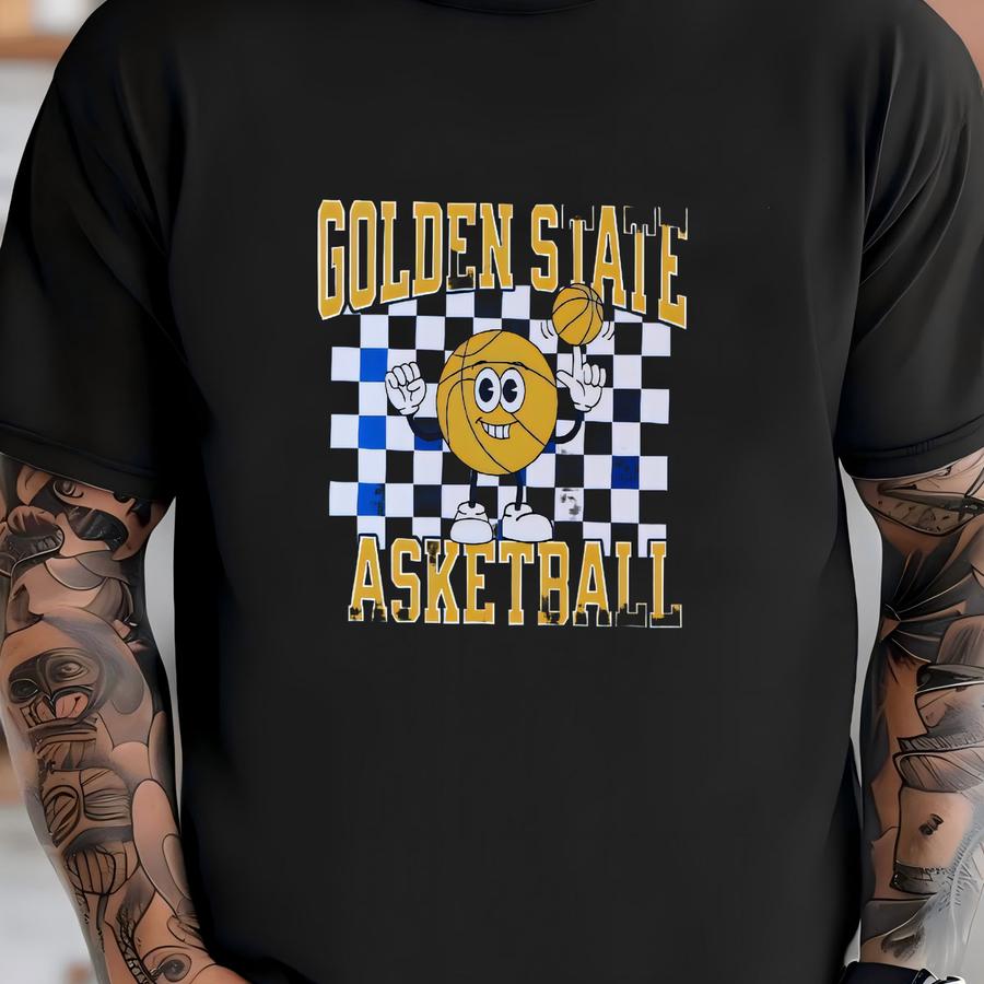 Youth Checkered Golden State Basketball Apparel, Boys Girls Tees Crewneck Sweatshirts Hoodies, Sports Fan Gift, Kids Game Day Gear T-shirt