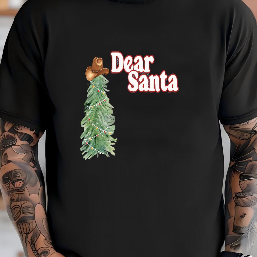 Custom Matching Cowboy Family Christmas Shirts For 2025: Personalized Western Dear Santa Xmas Crew Shirts For Family Holiday Party T-shirt