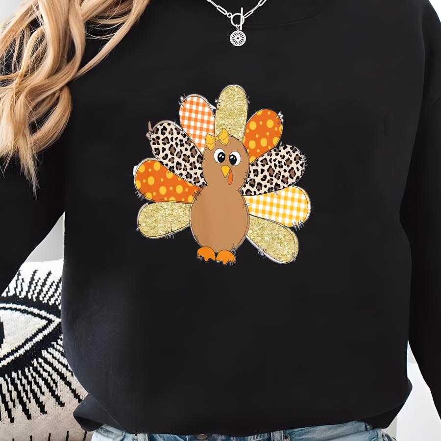 Leopard Turkey Sweatshirt, Thanksgiving Sweatshirt, Cute Girly Turkey Sweatshirt, Thanksgiving Women's Sweater, Faux Glitter Turkey Sweatshirt