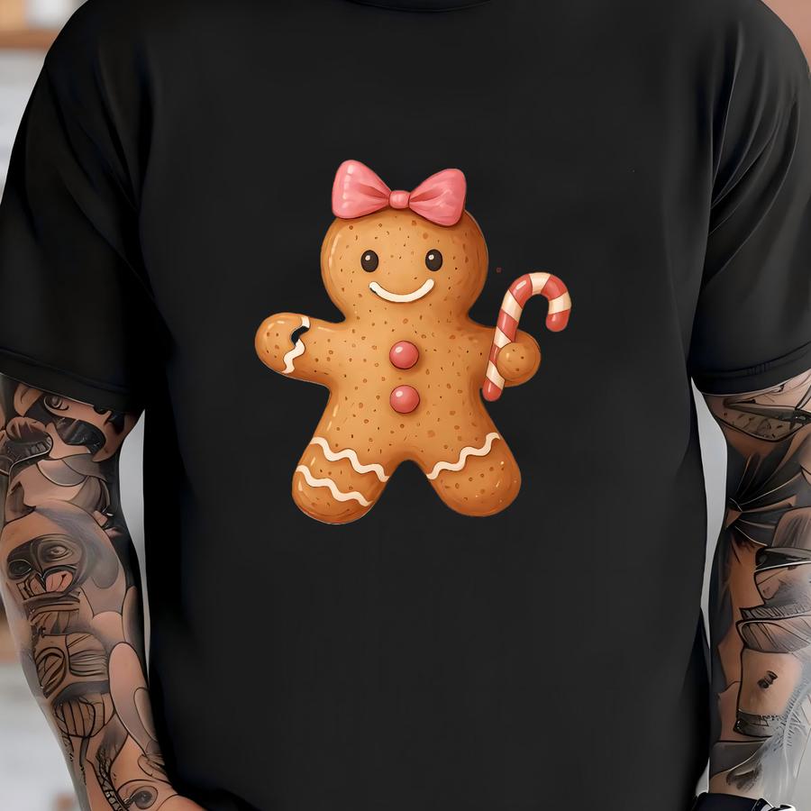 Christmas Gingerbread Bow Shirt, Gingerbread Woman Shirt, Christmas Sweatshirt For Women, Christmas Coquette Gingerbread Girl T-shirt
