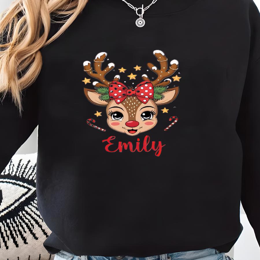 Custom Reindeer Shirt For Kids, Custom Name Kids Christmas Tshirt, Reindeer Christmas Toddler Shirt Sweatshirt