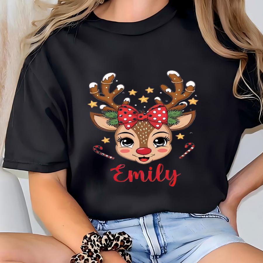 Custom Reindeer Shirt For Kids, Custom Name Kids Christmas Tshirt, Reindeer Christmas Toddler Shirt T-shirt