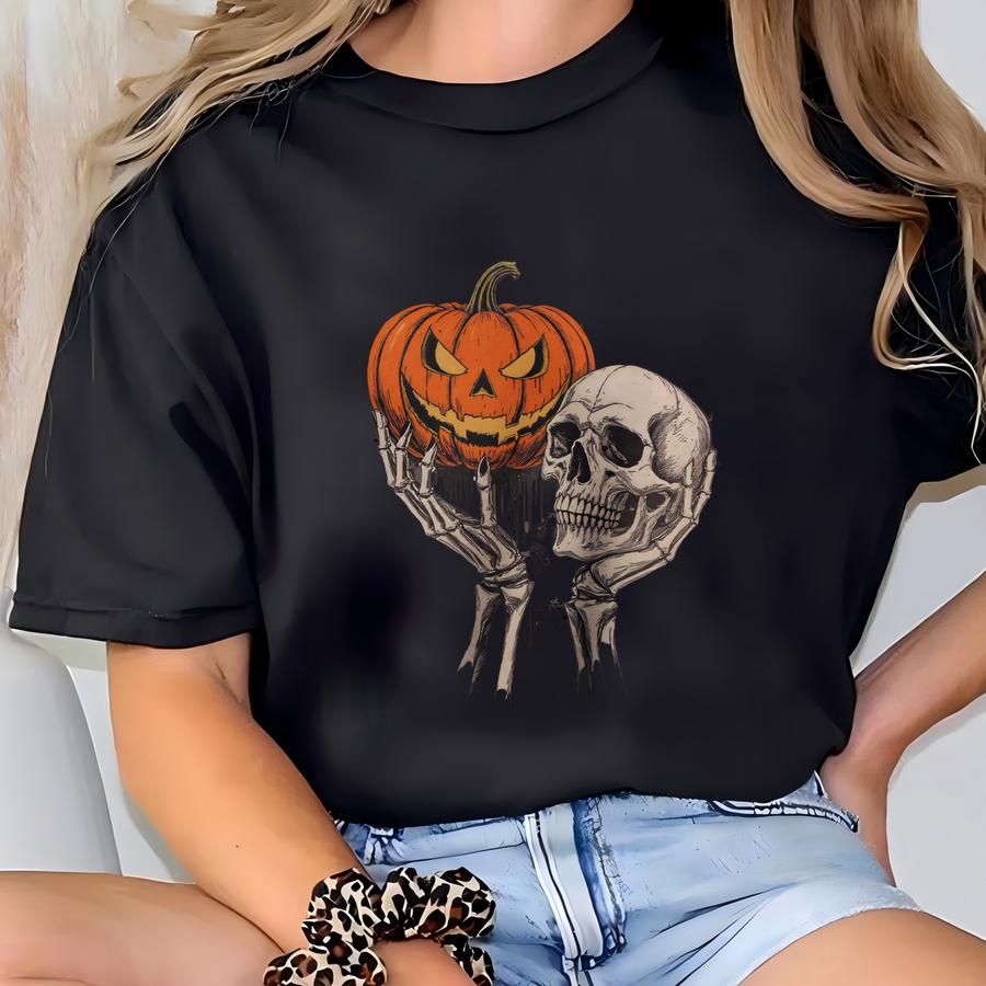 Creepy Halloween Sweatshirt: Skeleton Hands, Skull Tee T-shirt