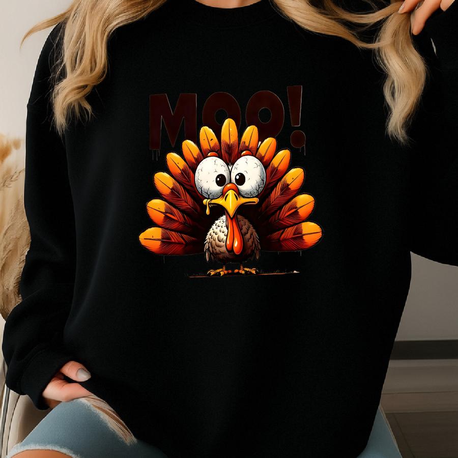 Funny Thanksgiving Sweatshirt,turkey Cow Moo Long Sve,turkey Gift Tee,thanksgiving Sweater,family Thanksgiving Dinner Hoodie,turkey Shirt Sweatshirt