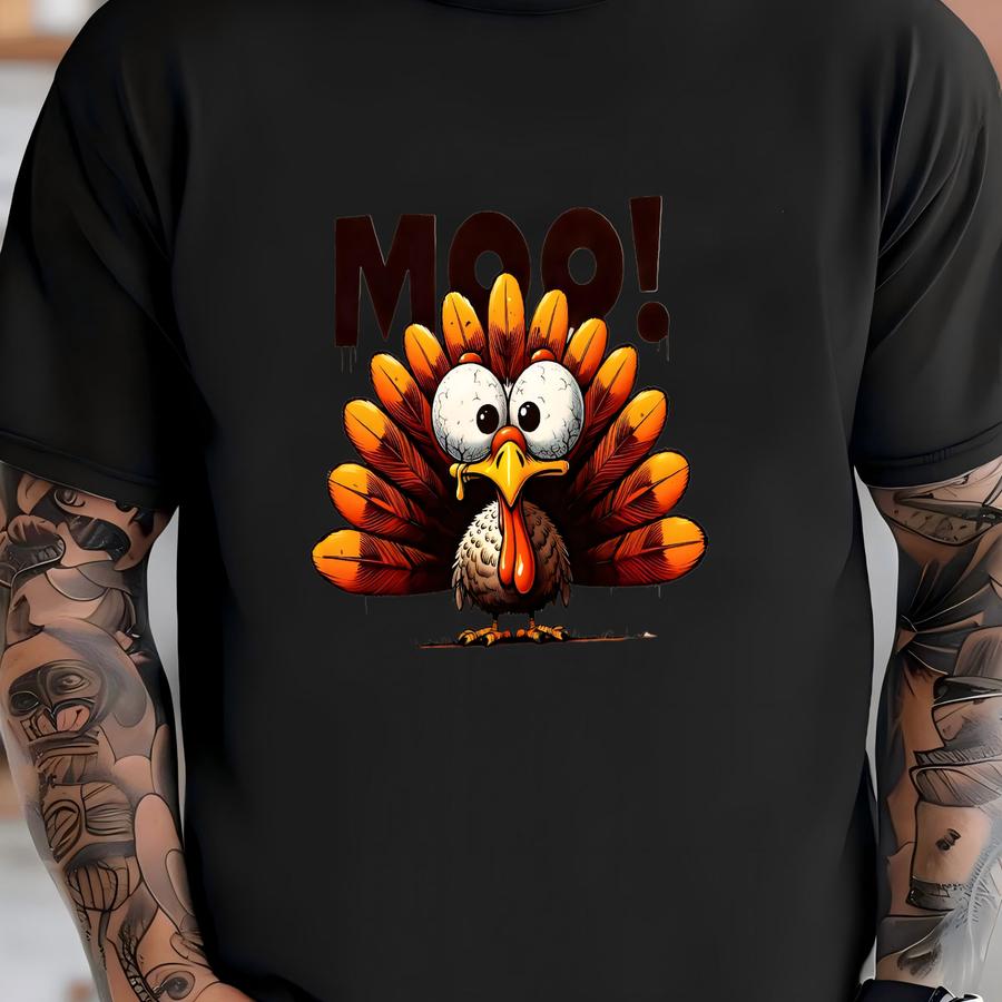 Funny Thanksgiving Sweatshirt,turkey Cow Moo Long Sve,turkey Gift Tee,thanksgiving Sweater,family Thanksgiving Dinner Hoodie,turkey Shirt T-shirt
