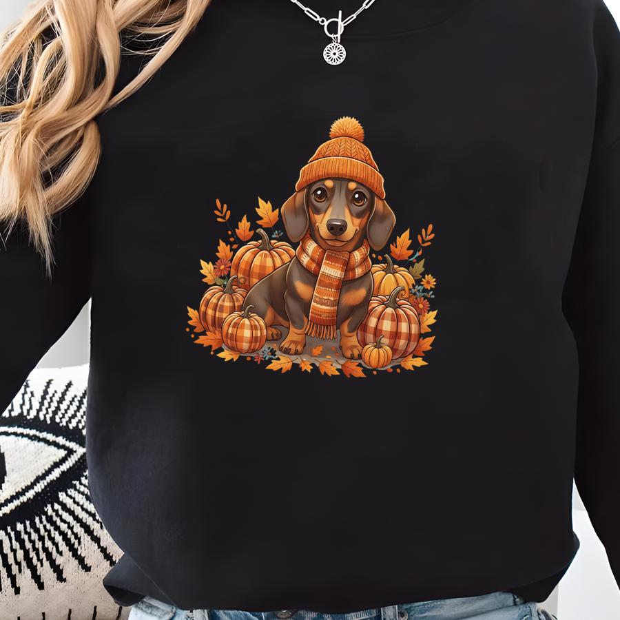 Cozy Fall Dachshund Pumpkin Shirt: Cute Wiener Dog Autumn Tee, Dachshund Mom Apparel Sweatshirt