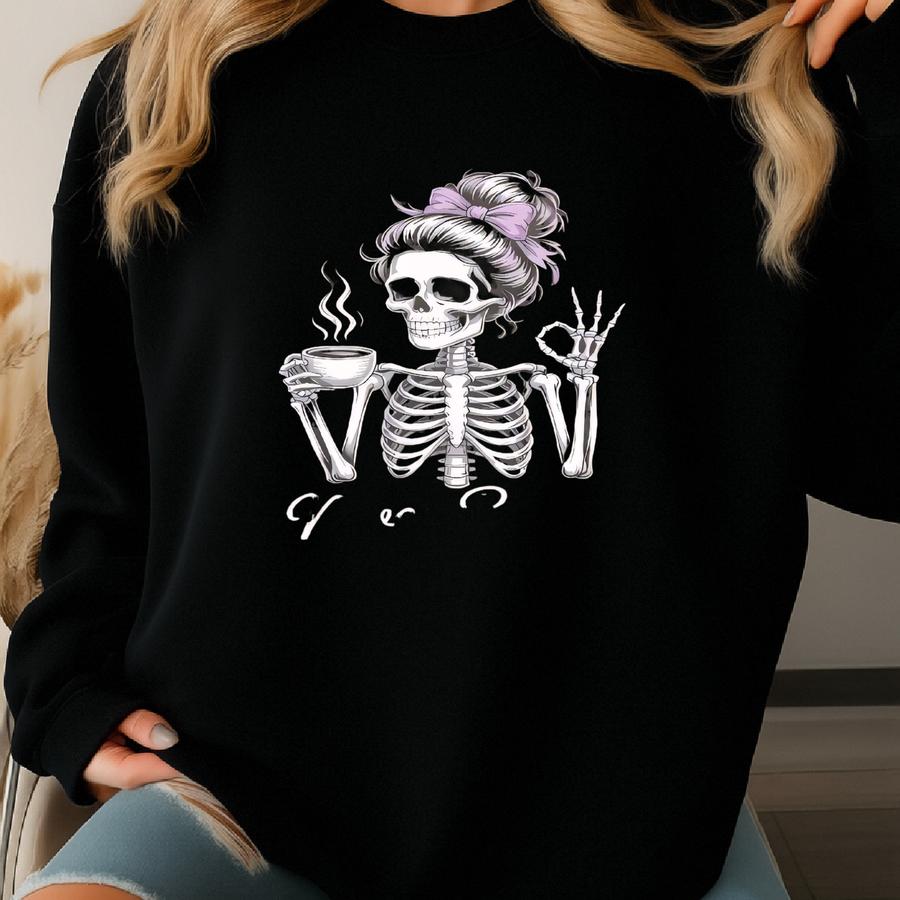 ® Never Better Skeleton Shirt, Coffee Lover T-shirt, Halloween Sarcastic Skeleton Drinking Coffee Tee, Skeleton Party Tee Sweatshirt