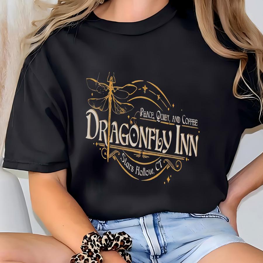 Dragoy Inn Shirt, Peace Quiet And Coffee Stars Hollow Tshirt, Bright Golden Dragoy Tee Shirt, T-shirt