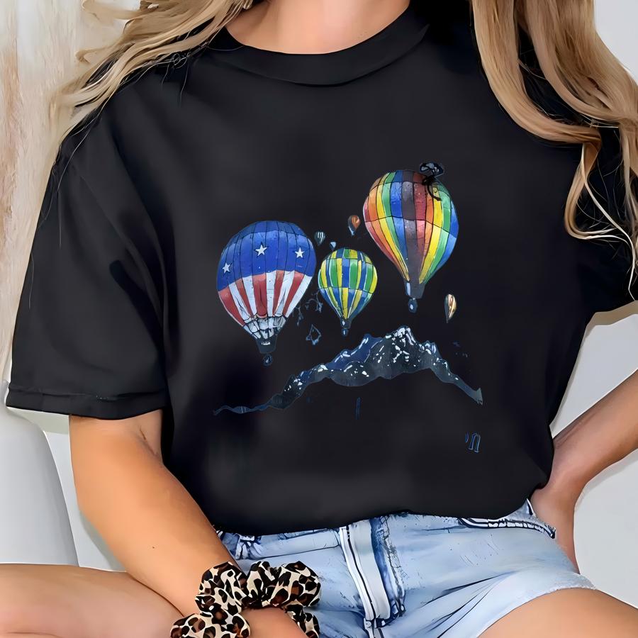 Vintage 80s Kent, Washington Hot Air Balloon Light Blue Hoodie Modeled Size Xl T-shirt