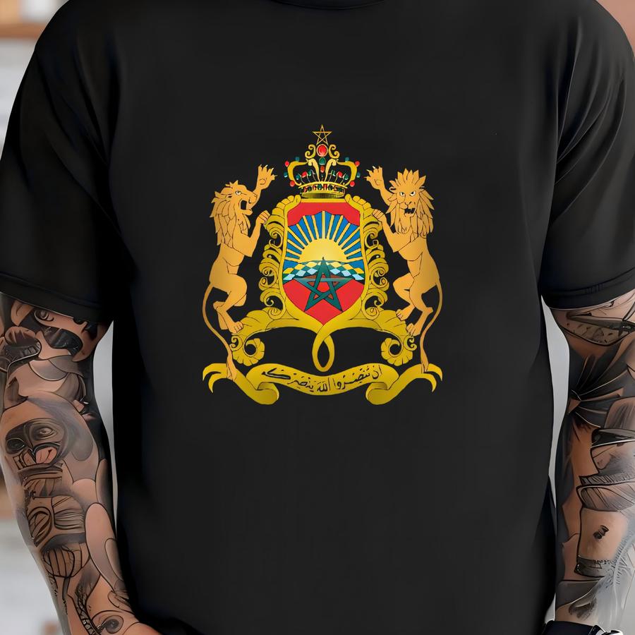 Morocco Sweatshirt, Maghreb Heritage Top, Moroccan Lion Shield Sweater, Maroc Travel Gift, Vintage Kingdom Top, Morocco Unisex Sweater T-shirt