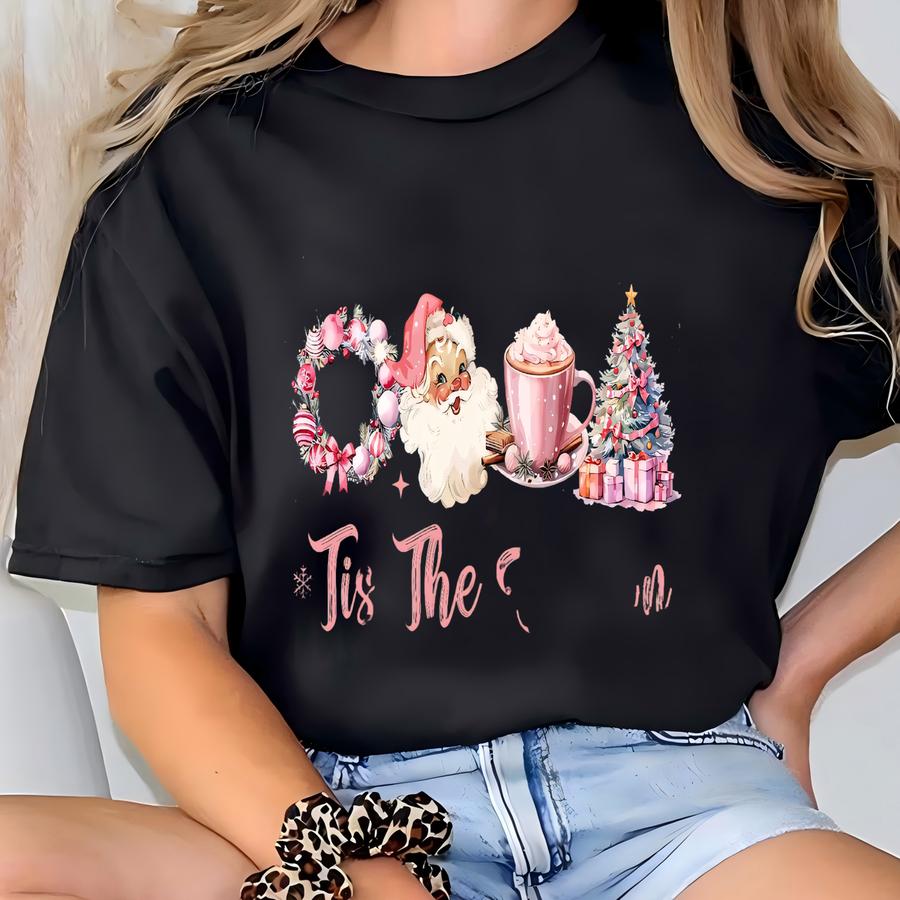 Tis The Season Sweatshirt, Coquette Bow Christmas Sweat, Retro Christmas Crewneck Sweat, Girly Christmas Sweater, Merry Christmas Sweatshirt T-shirt