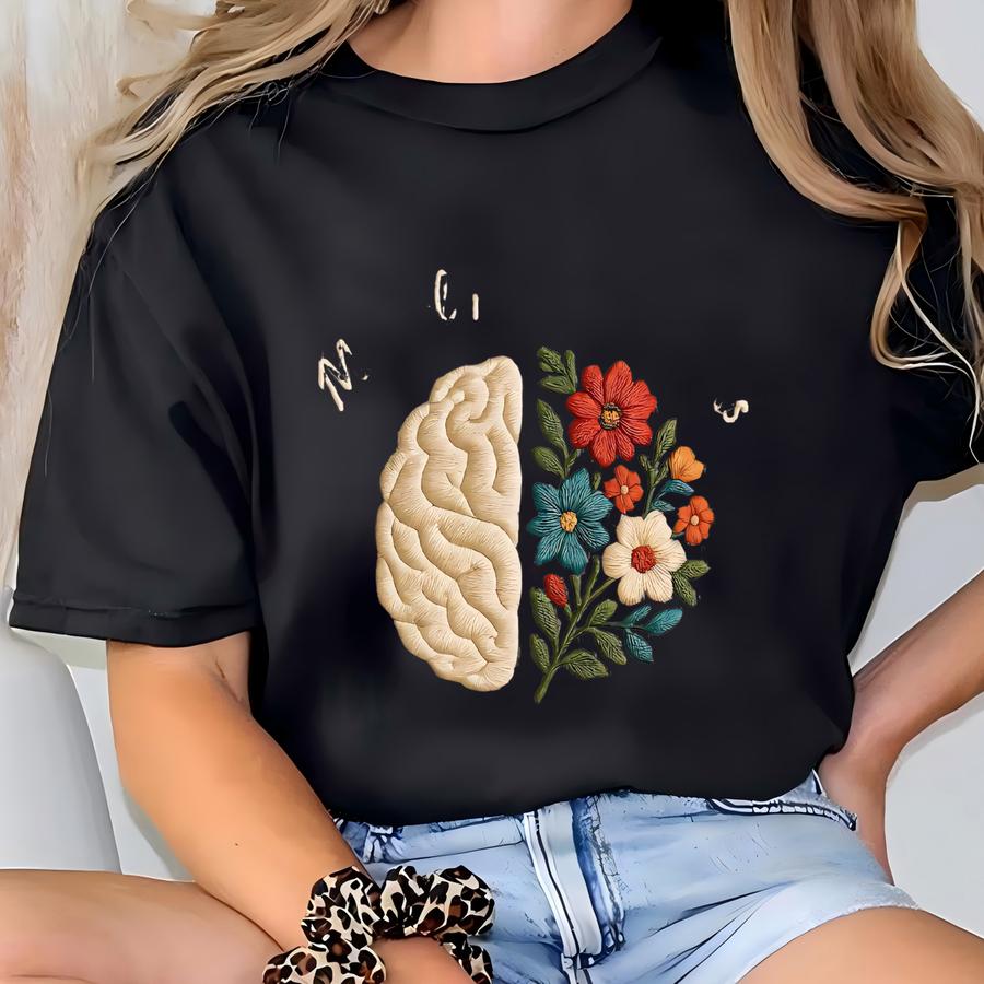 Mental Health Matters Sweatshirt, Brain Flower Crewneck, Self Care Shirt, Mental Wellness Gift, Therapy Gift T-shirt