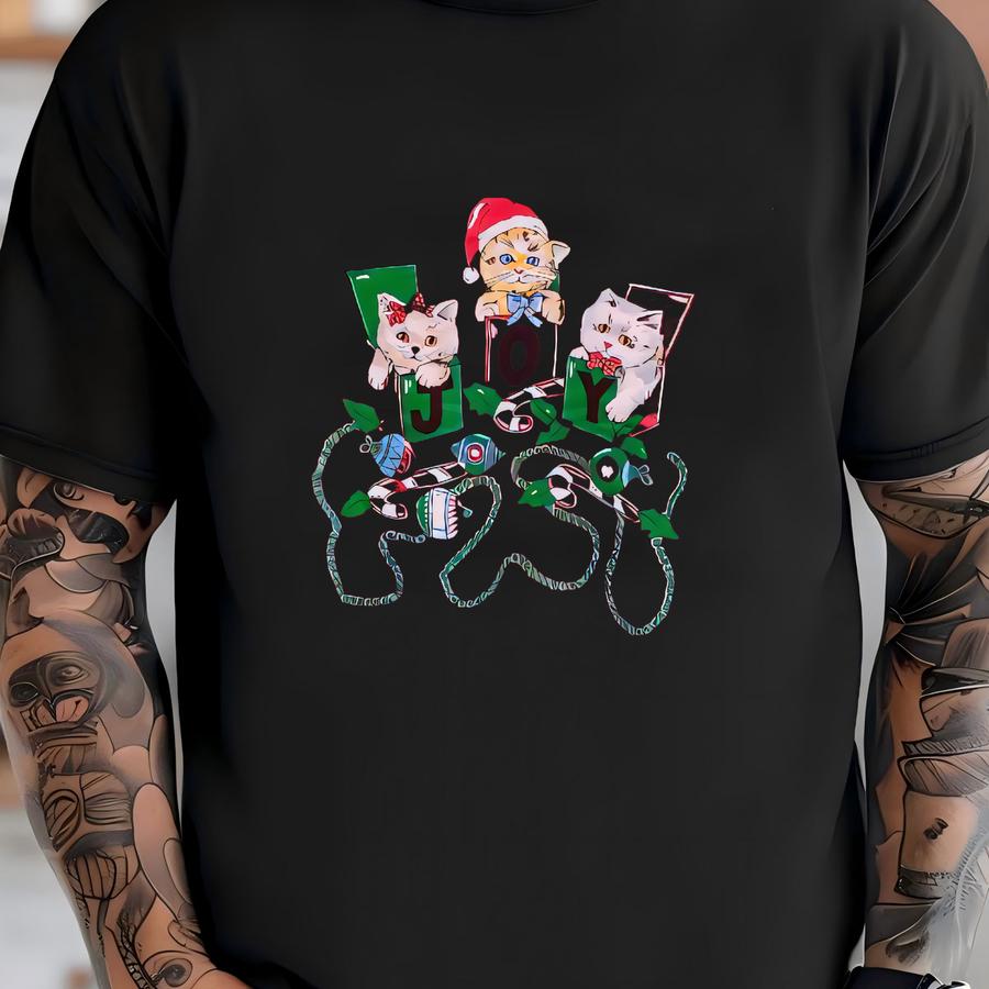 90s Joy Christmas Sweatshirt – Cute Cat Santa Wreath Holiday Pullover Vintage Red Festive Jumper With Candy Cane Details, 2xl T-shirt