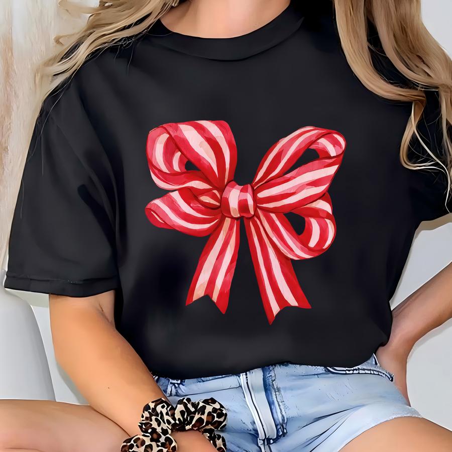 Christmas Bow Sweatshirt, Holiday Sweatshirt, Christmas Shirt, Funny Christmas Sweatshirt, Red Bow Christmas Shirt, Santa Claus Bow Shirt T-shirt