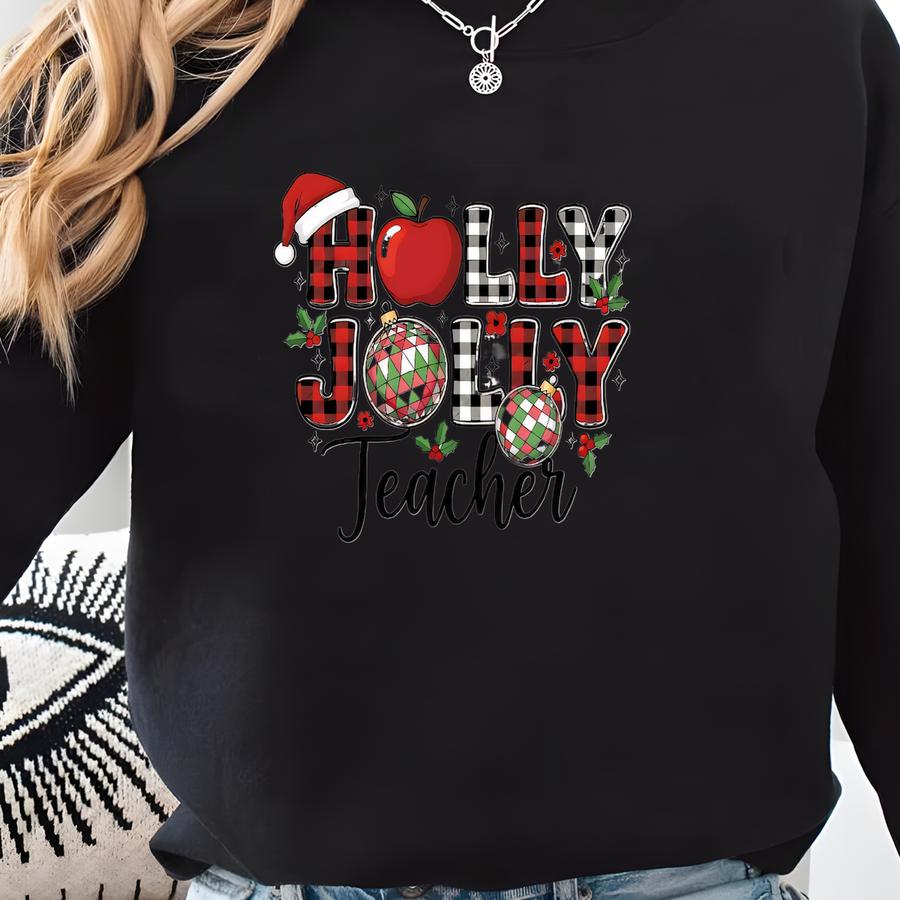 Teacher Christmas Shirt, Holly Jolly Teacher Tshirt,holiday Teacher Tee Sweatshirt