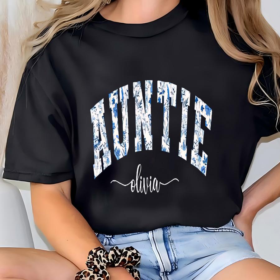 Custom Auntie Vneck Shirt: Personalized Nieces Nephews Names, Pregnancy Reveal Tee T-shirt