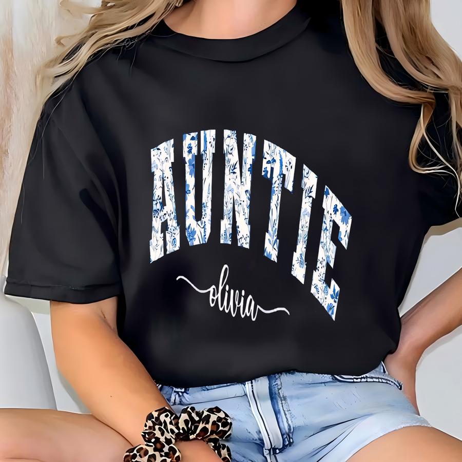 Custom Auntie Sweatshirt: Personalized Name Or Nieces Nephews Names, Pregnancy Reveal Tee T-shirt