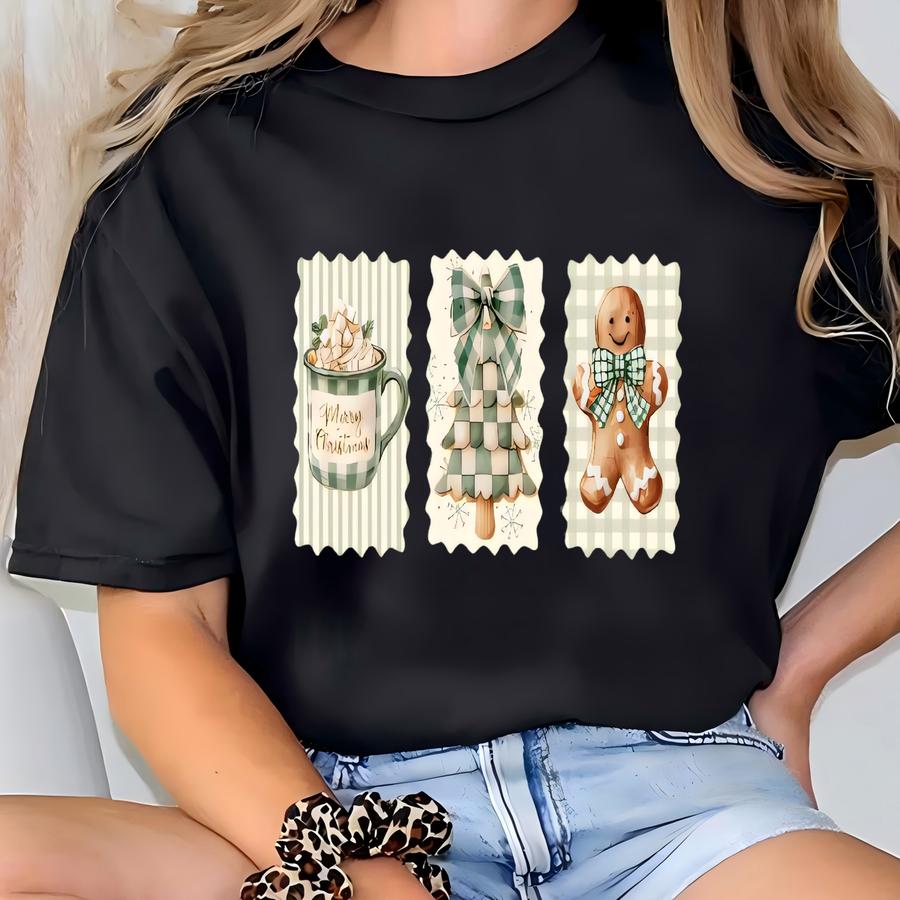 ® Gingham Christmas Cookie Hot Cocoa Shirt | Cozy Watercolor Gingerbread Sweatshirt | Most Wonderful Time Of The Year Tee T-shirt