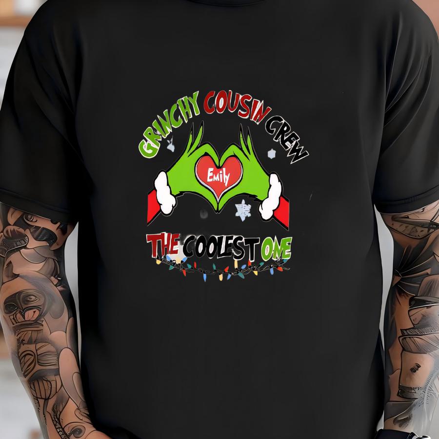 Custom Cousin Crew Kids Shirt Christmas Matching , Y Cousin Crew Kids Shirt, Personalized Christmas Pajamas With Hand Heart Shirt T-shirt