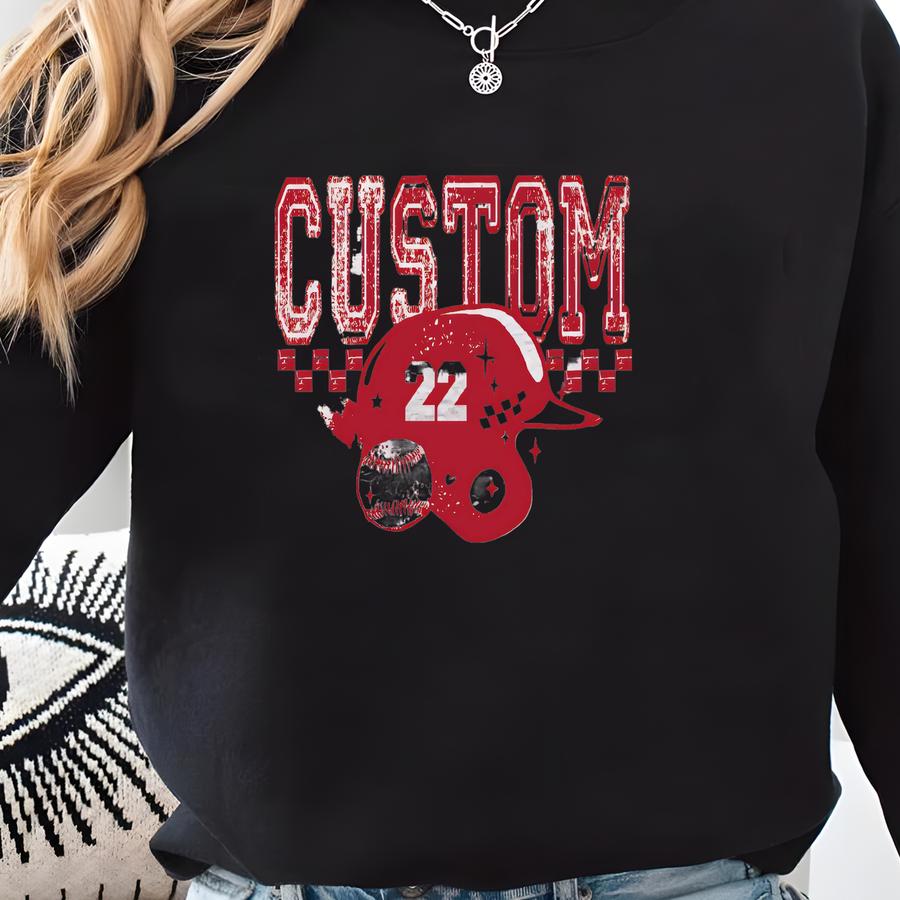Custom Checkered Baseball Season Sweatshirt, Your Team Sweater, Custom Number Hoodie, Baseball Mama Sweater, Baseball Mascot Sweatshirt Sweatshirt