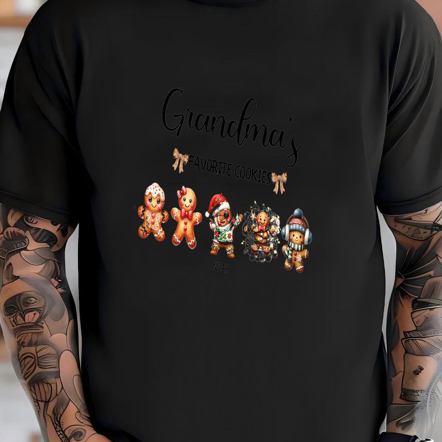 Comfort Color® Grandma’s Favorite Cookies Shirt, Personalized Gingerbread Christmas Hoodie With Names, Christmas Gift For Grandma T-shirt