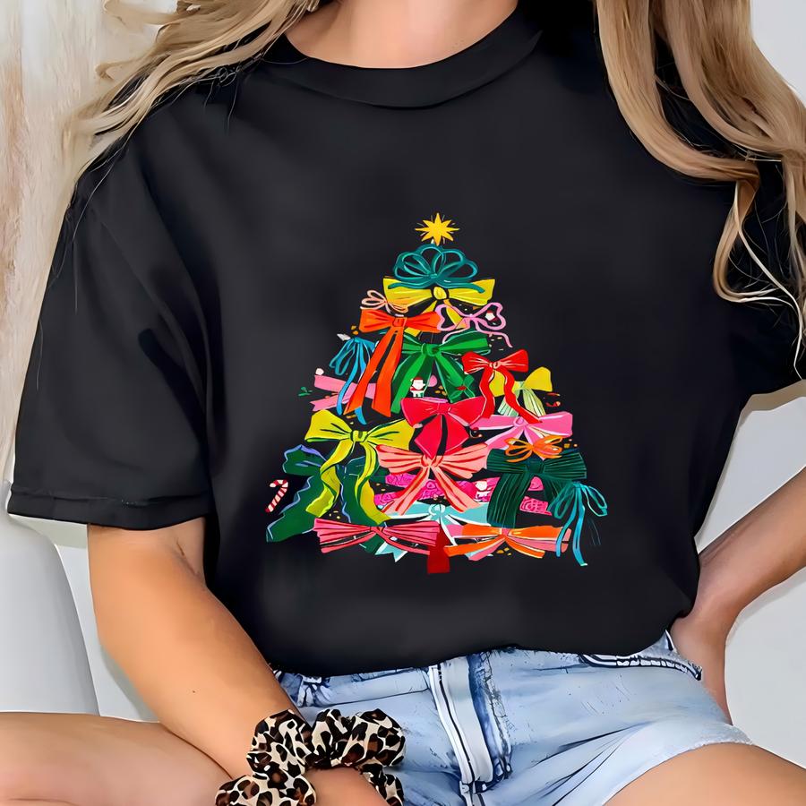 Funky Aesthetic Hoodie Gift | Unique Xmas Graphic Crewneck | Cute Christmas Sweatshirt | Colorful Ribbon Holiday Sweatshirt | Women's Gift T-shirt