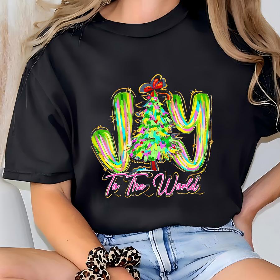 Aesthetic Holiday Sweatshirt | Xmas Tree Crewneck | Groovy Joy To The World Christmas Shirt | Womens Graphic Hoodie | Festive Family Tees T-shirt