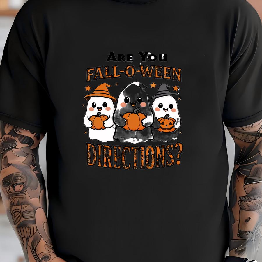 Funny Halloween Ghost Sweatshirt, Fall-o-ween Directions Cozy Hoodie T-shirt