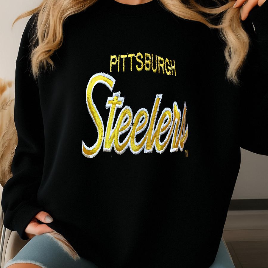 Distressed Pittsburgh Steelers Sports Specialties Script Fitted 7 1/8 Pro Wool Cap Sweatshirt