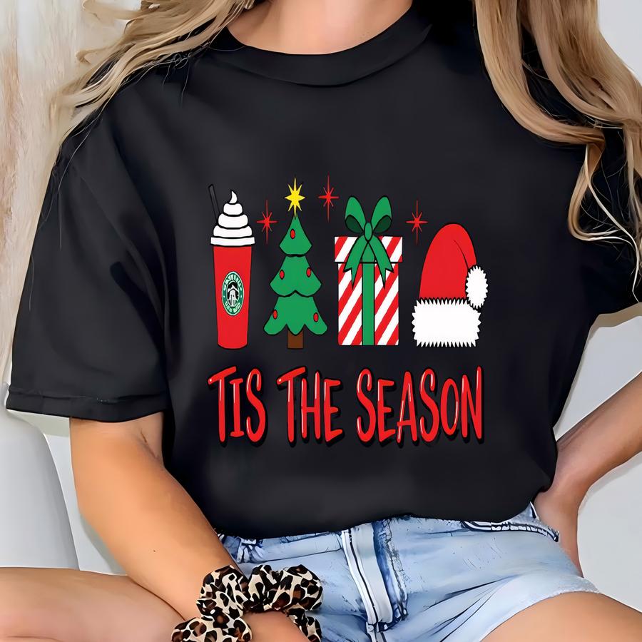 Tis The Season Christmas Sweatshirt, Holiday Hoodie For Women, Cozy Winter Pullover, Festive Crewneck Outfit, Joyful Christmas Gift Idea Top T-shirt