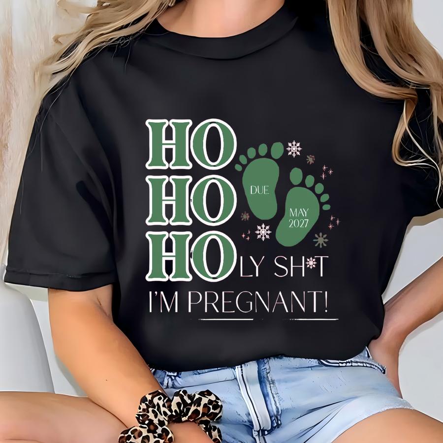 Christmas Pregnancy Announcement Shirt Funny Ho Ho Holy I'm Pregnant Couples Holiday Reveal Sweatshirt For Mom And Dad To Be Surpise T-shirt