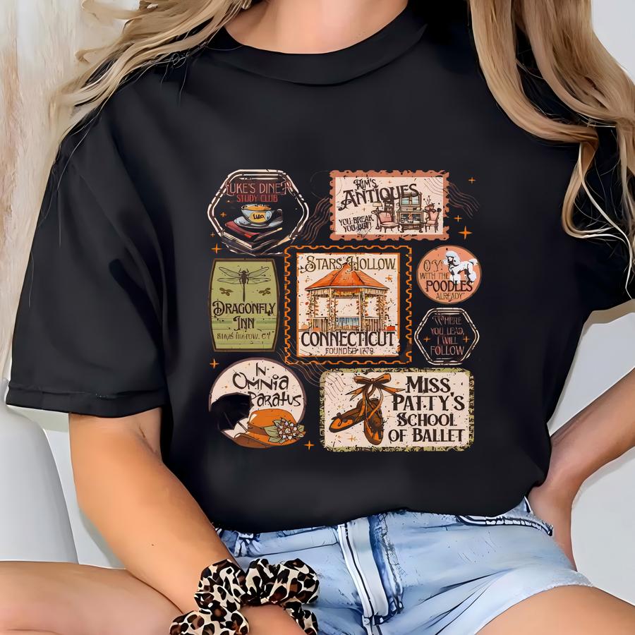 Stars Hollow Connecticut Stamps Shirt, Lukes Diner Tshirt, Postage Stamps Shirt, Autumn Festival Gift, Tv Show Fans Gift. T-shirt