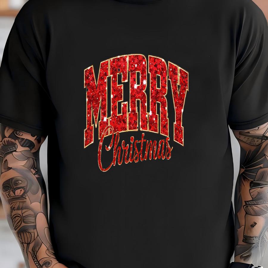 Glitter Merry Christmas Sweatshirt, Christmas Sweatshirt Hoodie, Family Xmas Sweater, Cute Merry Christmas Sweatshirt, Christmas Pajamas T-shirt