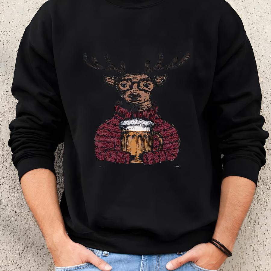 Funny Reindeer Christmas Sweatshirt, Brewdolph Beer Lover Xmas Shirt, Holiday Drinking Hoodie, Alcohol Christmas Gift, Beer Christmas Sweatshirt